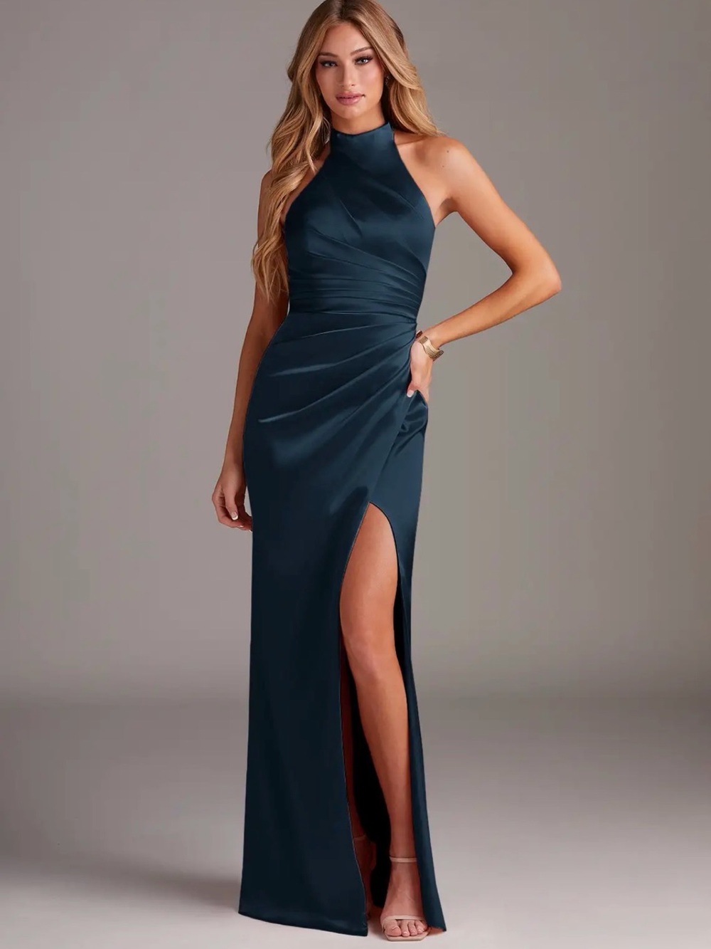 Azazie Jemma Stretch
Dark Navy Sheath Pleated Stretch Satin Dress (size A8)